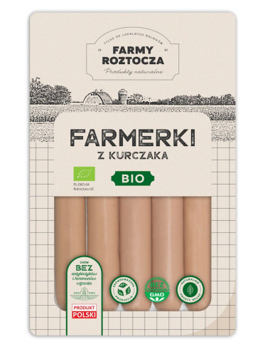 PARÓWKI FARMERKI Z KURCZAKA BIO 250 g - FARMY ROZTOCZA (Z PÓŁKI)